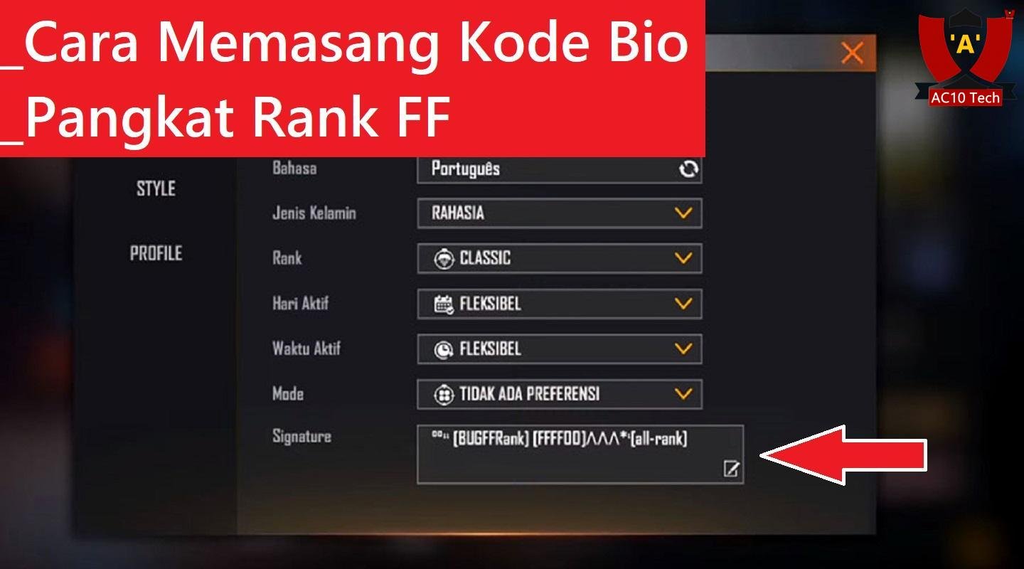 Kode Bio Pangkat Rank Profil FF 2026 + Bendera 4 Cara Memasang Kode Bio Pangkat Rank FF