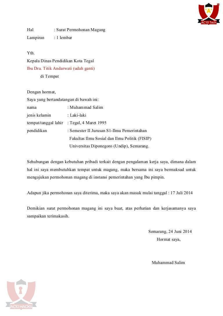 Contoh Surat Lamaran Kerja Magang