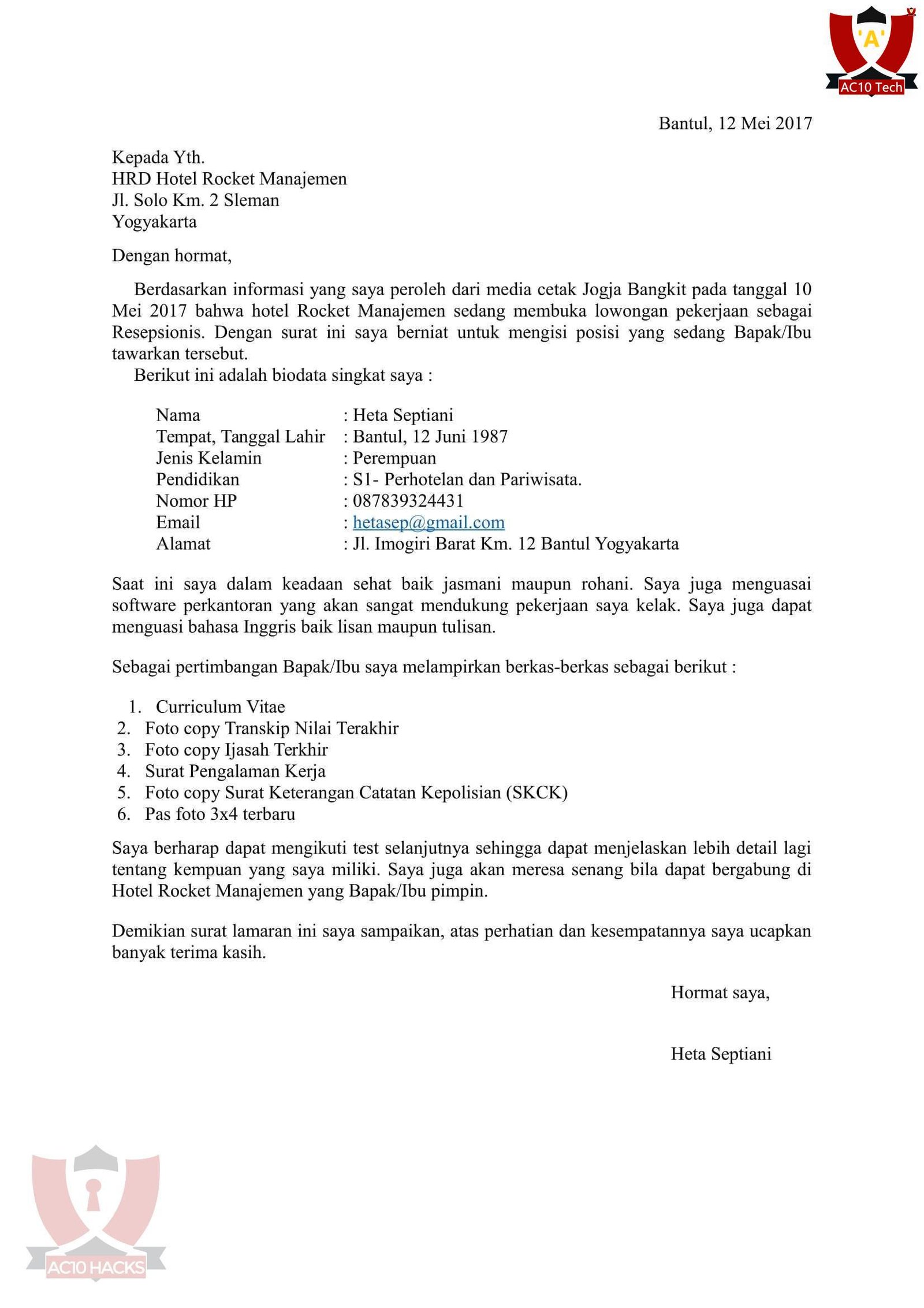 Contoh Surat Lamaran Kerja untuk Berpengalaman