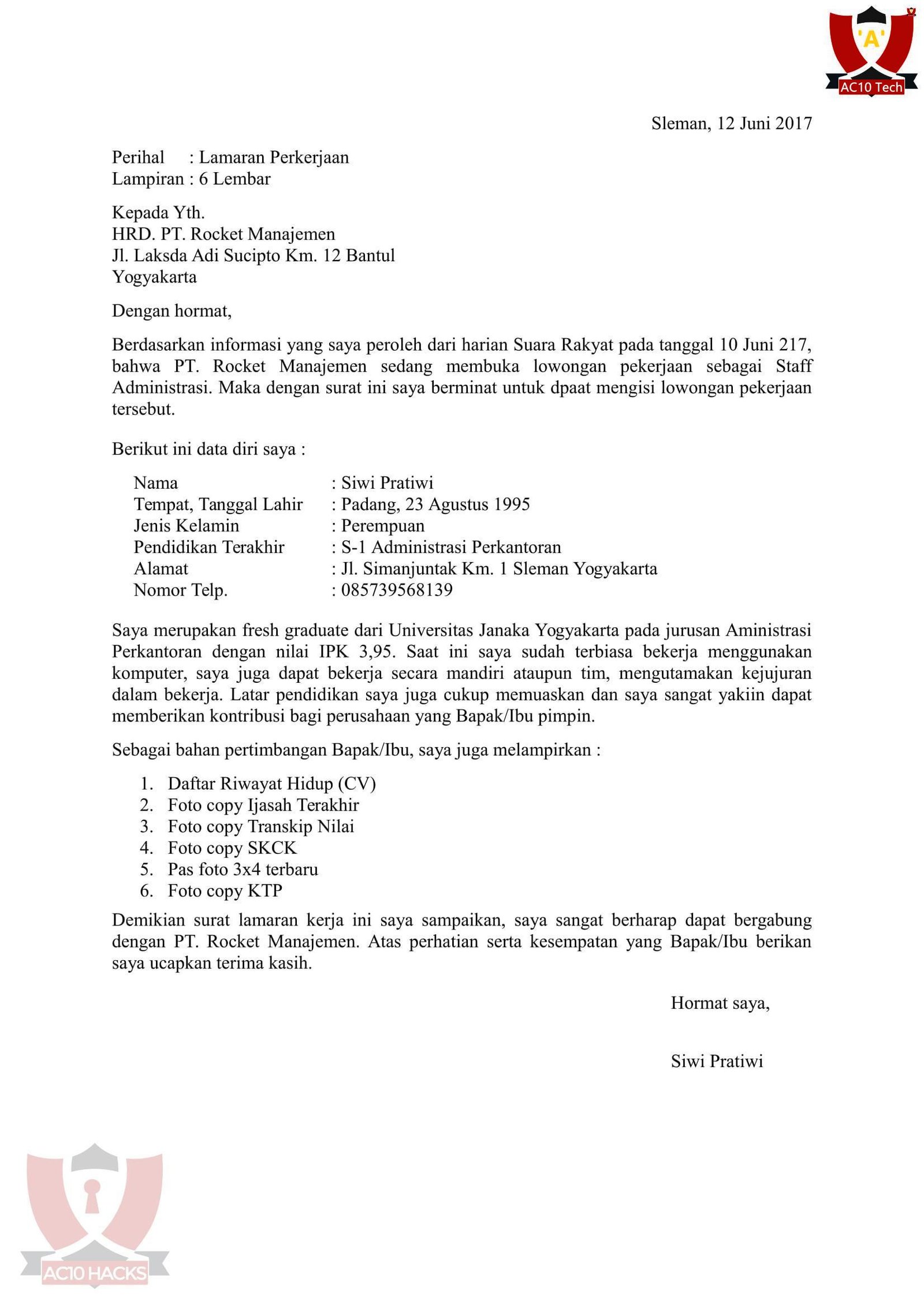 Surat Lamaran Kerja Fresh Graduate