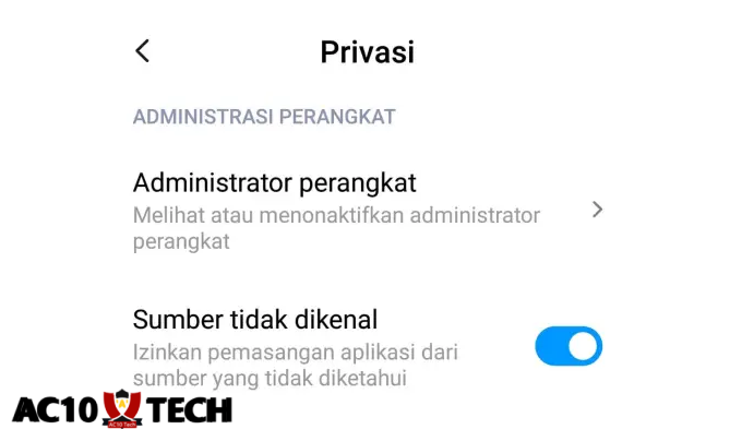 Aktifkan Penginstalan dari Sumber Tidak Dikenal HP Android