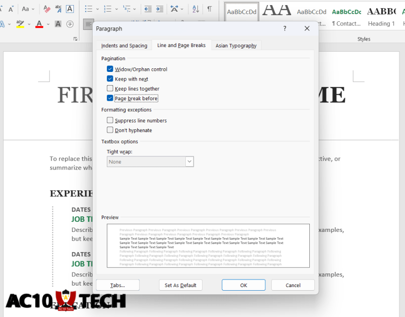 Hapus Halaman Kosong di menu Paragraph