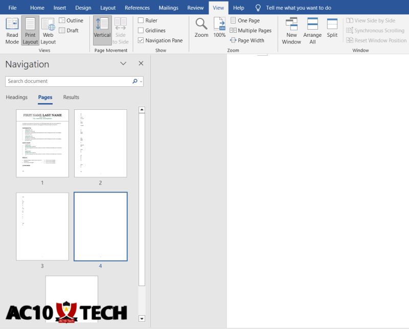 Menghapus Halaman Kosong di Navigation Pane